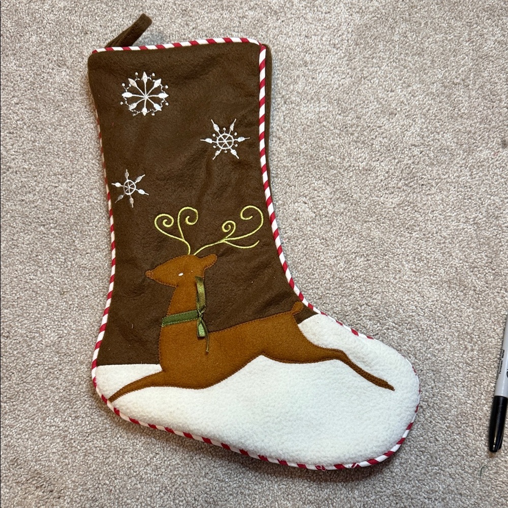 Brown and Cream Reindeer Christmas Stocking